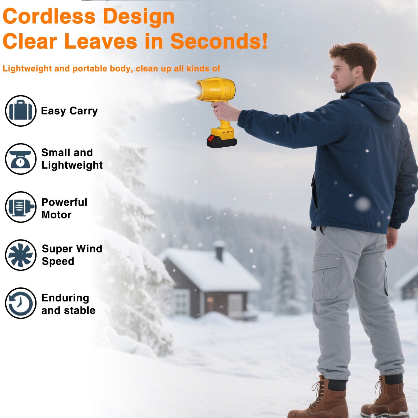 KingFurt Electric Cordless Leaf Blower,Handheld Leaf Blower- 33000 RPM, 2 Batteries & Charger. Ideal for Patio Cleaning, Lawn Care.Yellow