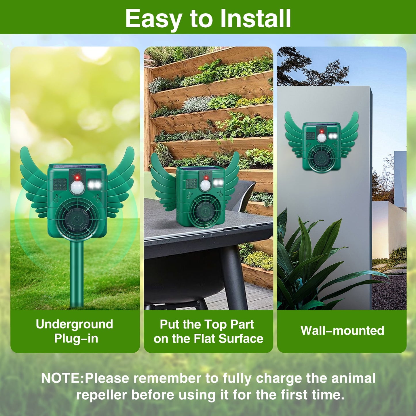 KingFurt Solar Animal Repeller with Ultrasonic Motion Sensor and LED Lights, Waterproof, 1 Pack, 5.3" x 4.2" x 3.7"