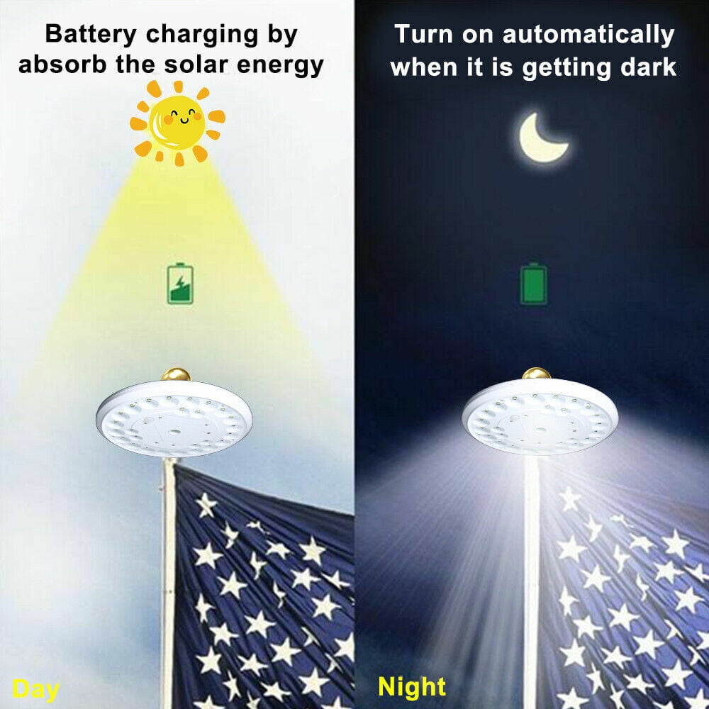 KingFurt Solar Powered Light USA Flag Pole Light Automatic Sensor 26 LED Energy-efficient Waterproof
