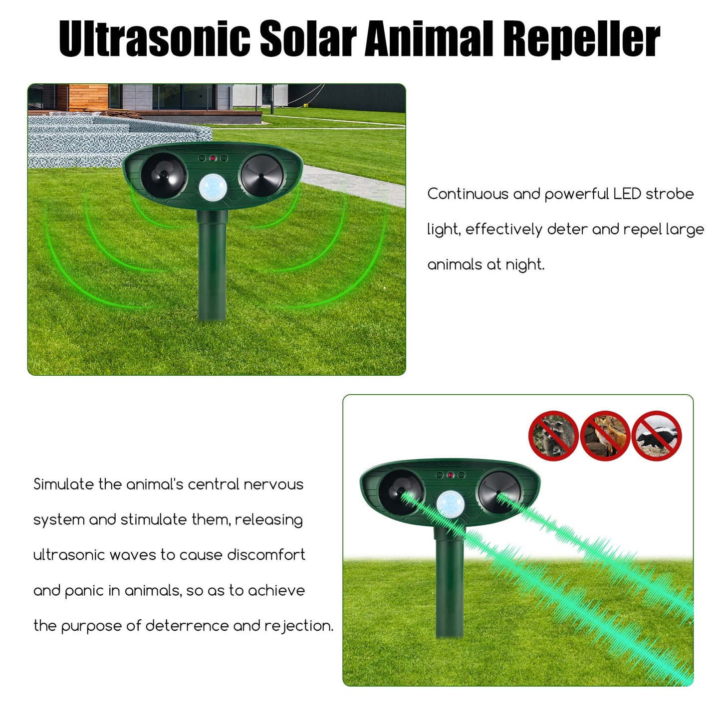 KingFurt 2 Pack Solar Animal Repeller Ultrasonic Outdoor Waterproof Animal Deterrent