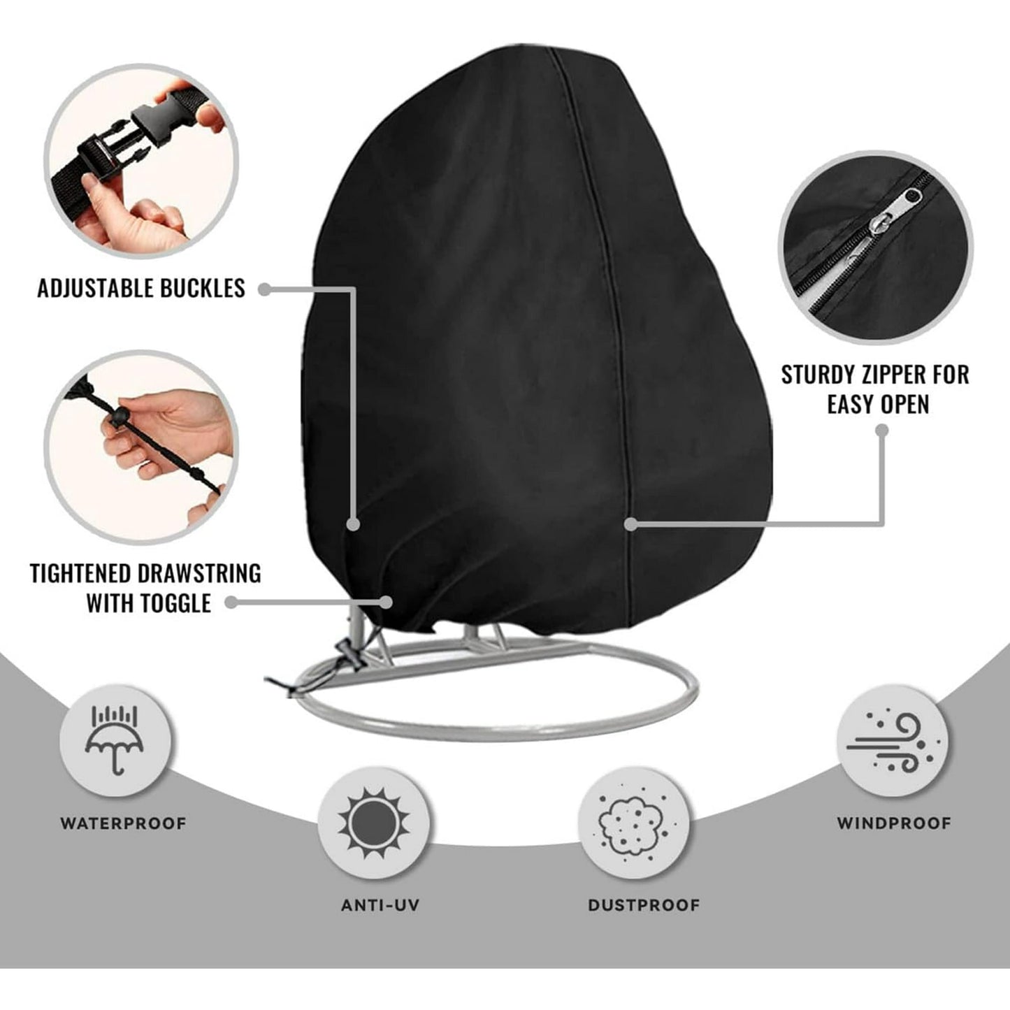 Egg Chair Cover,Patio Extra Large Double Egg Chair Cover for Outdoor Furniture, Heavy Duty Swing Hanging Egg Chair Cover Waterproof, Dust-Proof,91x80 Inches