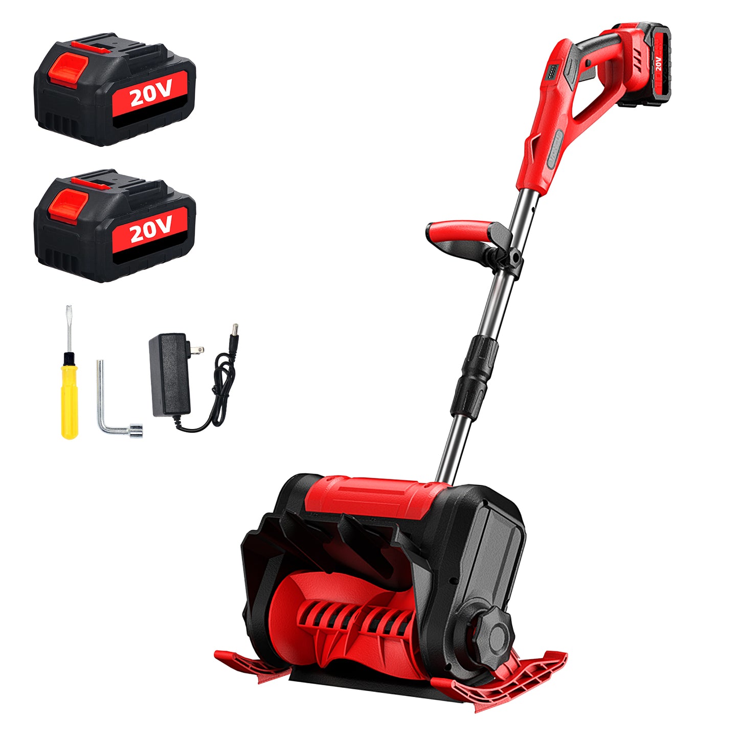 KingFurt 12in Cordless Snow Shovel Powerful Red Electric Snow Thrower with 21V Lithium Battery and Charger for Efficient Snow Removal