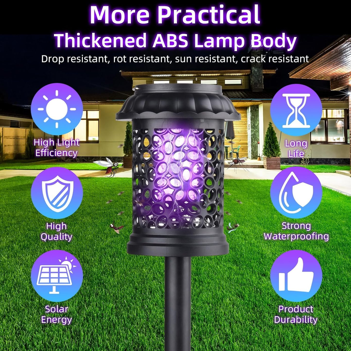 KingFurt 4 Pack Upgraded Solar Bug Zapper in Black, Outdoor Mosquito Repellent for Patio and Garden, Waterproof Insect Killer