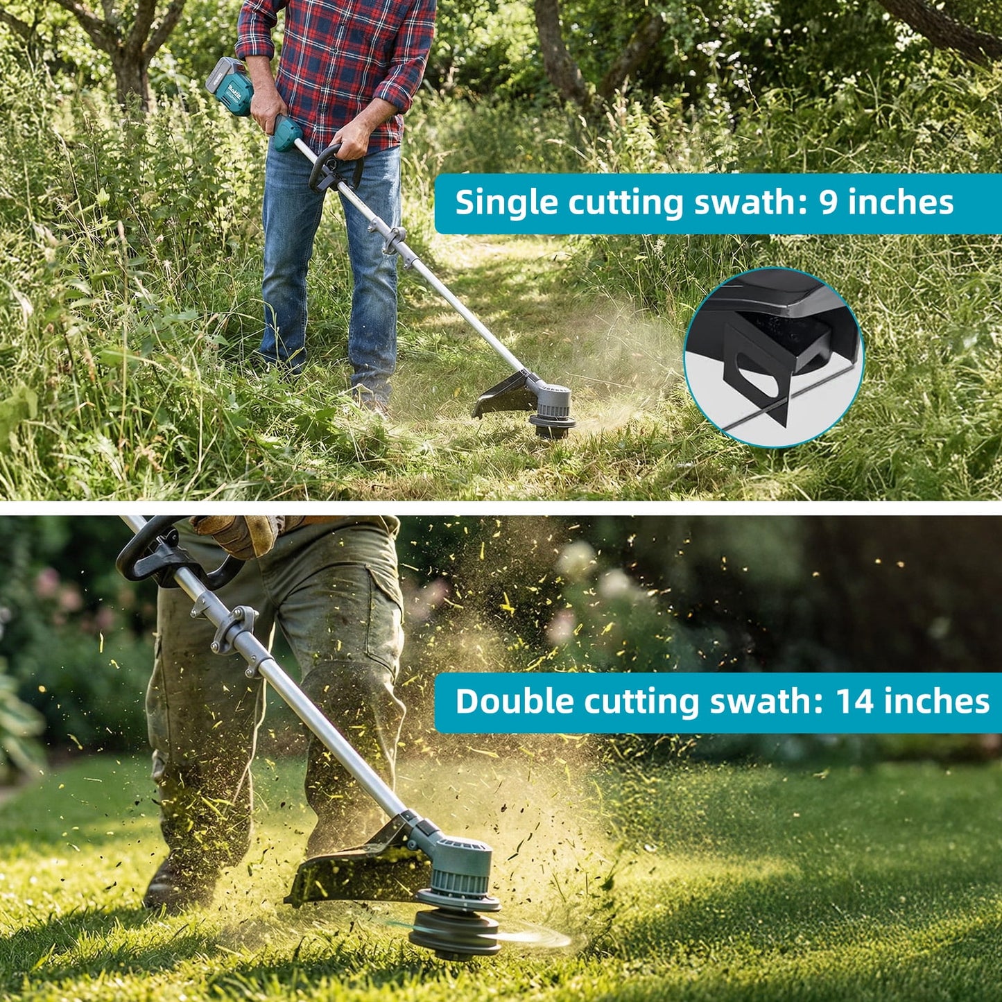 KingFurt Cordless String Trimmer, 14" Trimmer Weed Wacker, Brushless Weed Eater, 2Ah Battery and Charger Included for Weeds and Grass