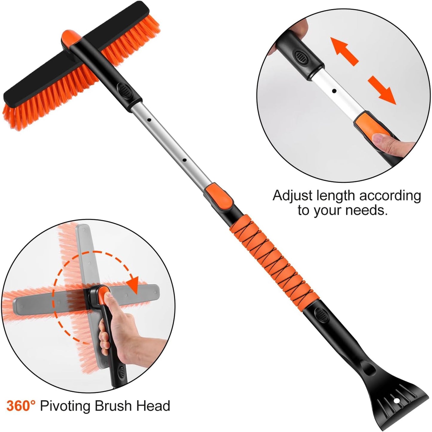 KingFurt 35'' Ice Scraper and Extendable Snow Brush Emergency Snow Shovel Snow Broom with Foam Grip 180° Pivoting Brush Head Snow Scraper for Cars, Trucks, SUVs, Vehicle