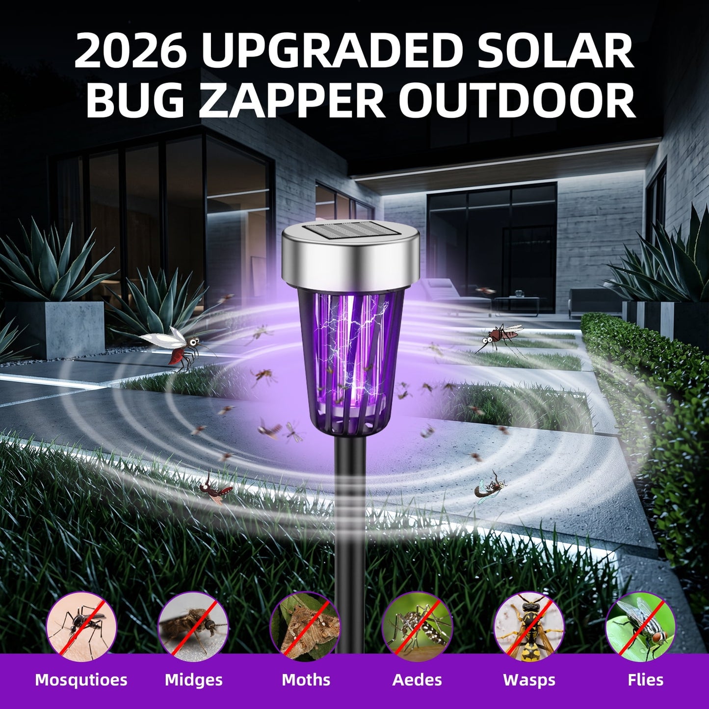 4Pack Solar Bug Zapper Outdoor Waterproof Bug Lights, Mosquito Killer & Lighting, Mosquito Zapper to Keep Mosquitoes Away from Patio Backyard