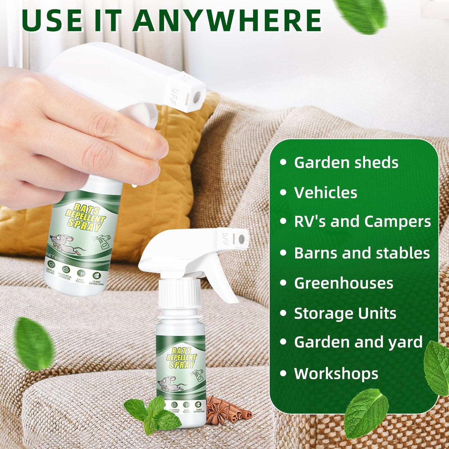 Rodent Repellent Peppermint Oil Spray-2.02 oz, 2 Count