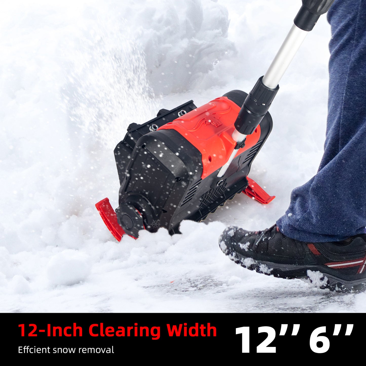 KingFurt 12in Cordless Snow Shovel Powerful Red Electric Snow Thrower with 21V Lithium Battery and Charger for Efficient Snow Removal