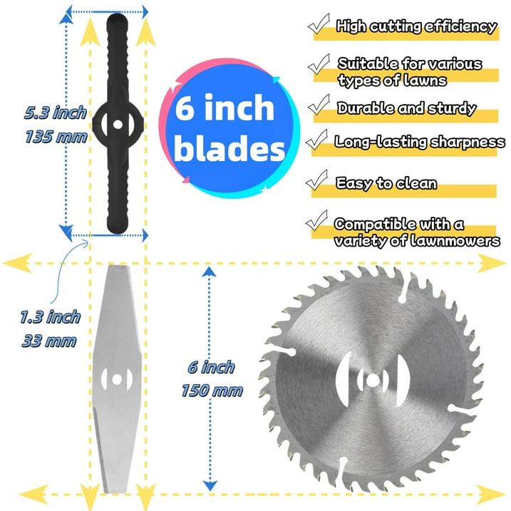 KingFurt 6-Inch Universal Weed Eater Wacker Blades Kit - 2 Circular Saw + 2 Metal Blades + 5 Nylon Trimmer Blades, Bubble Bag Packaged