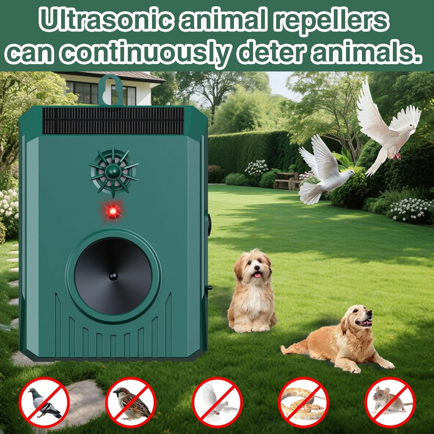 KingFurt Solar Ultrasonic Bird Repellent Devices Bird Deterrents for Outside Pigeon Repeller Outdoor Animal Repellent Outdoor to Keep Pigeon Woodpecker Out of Balconies Patio Garden