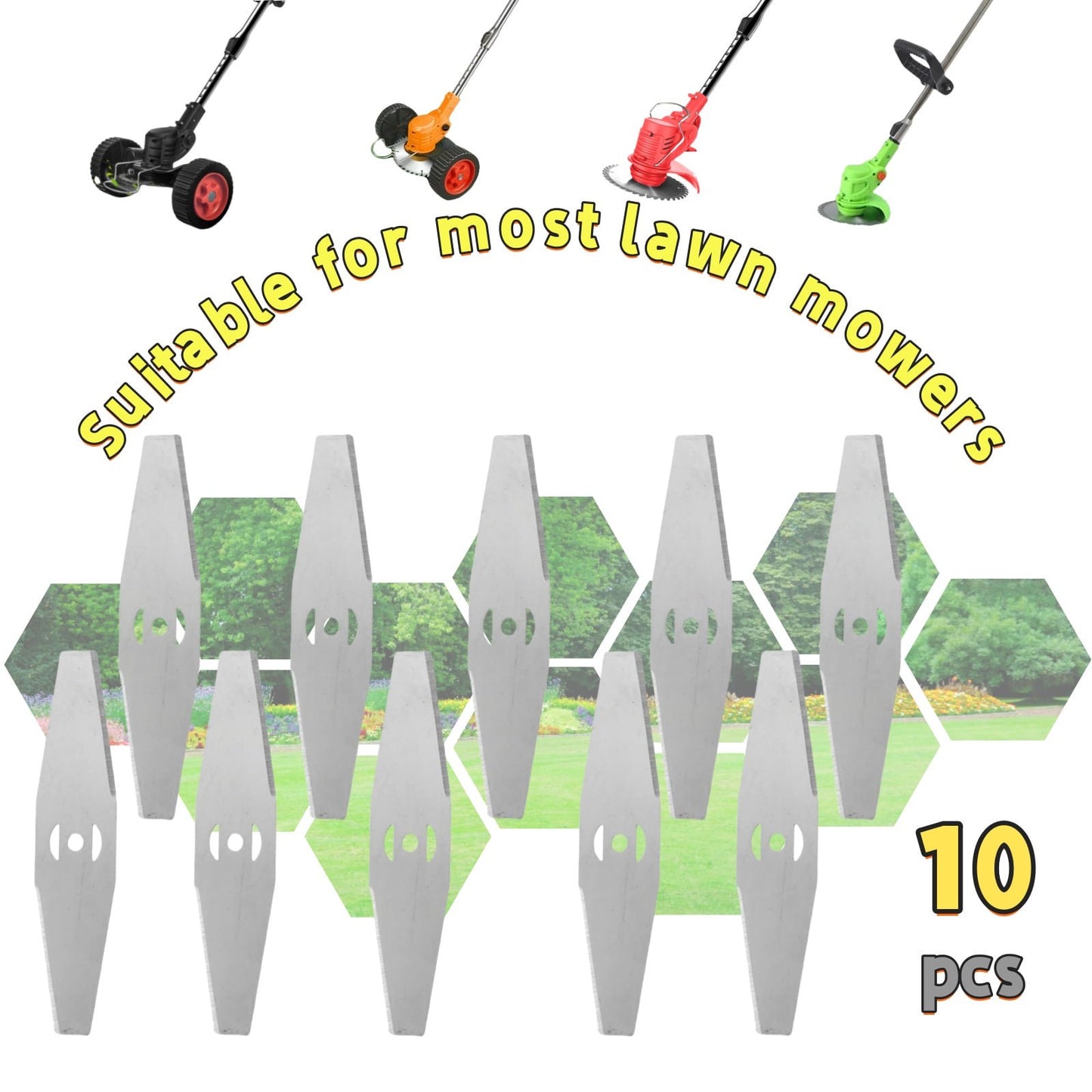 KingFurt 10 Pack Universal Metal Blades For String Trimmers Durable Grass Cutting Attachments