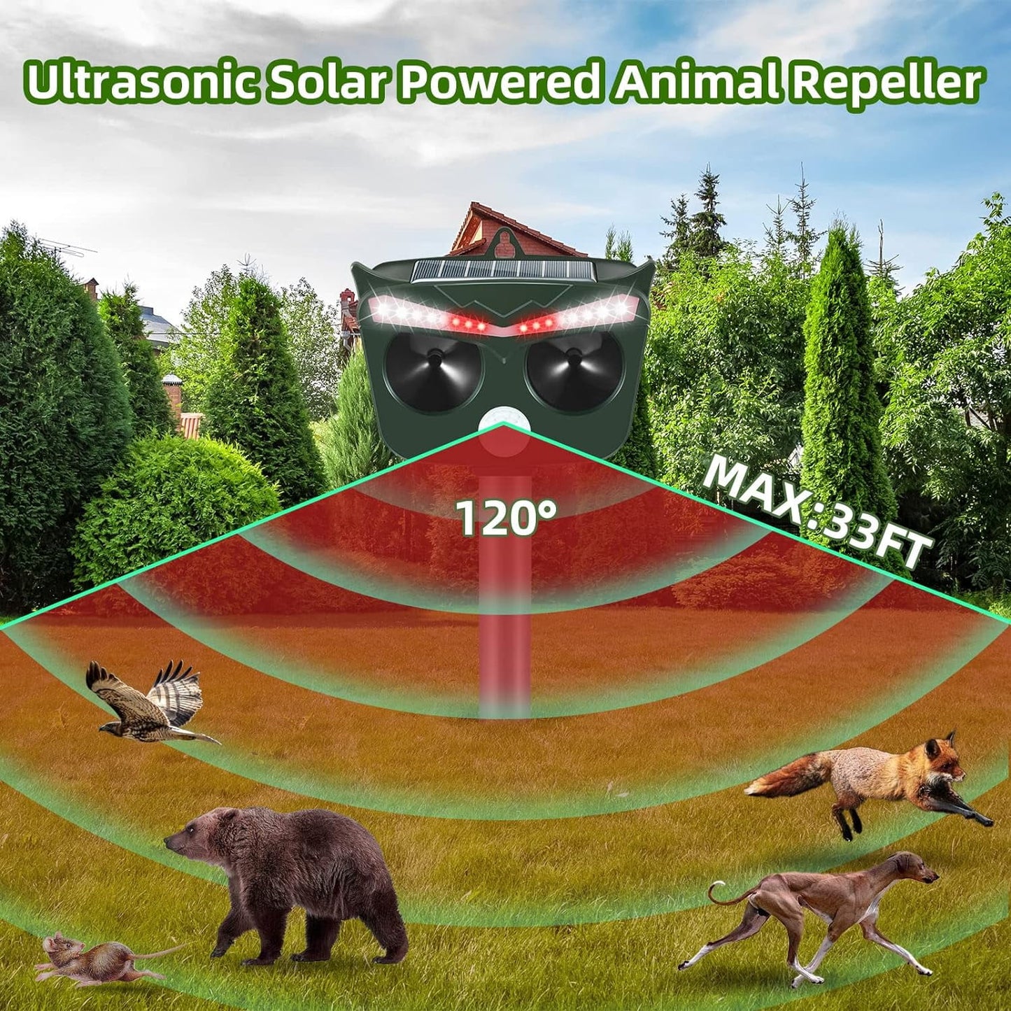 Jinyi Motion Sensor Solar Powered Rainproof Humane Animal Repellent Device Dog Cat Squirrel Deer