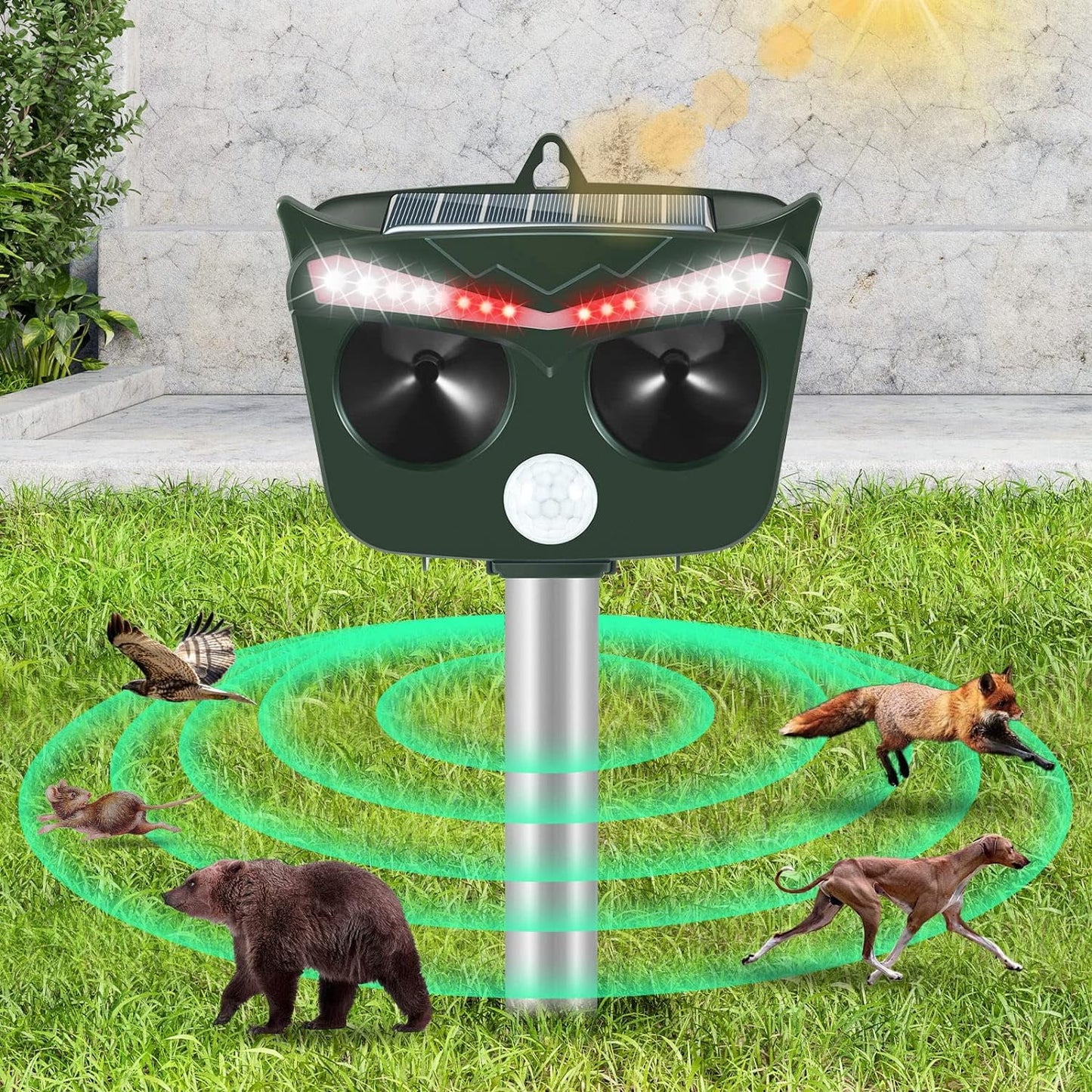 Jinyi Motion Sensor Solar Powered Rainproof Humane Animal Repellent Device Dog Cat Squirrel Deer