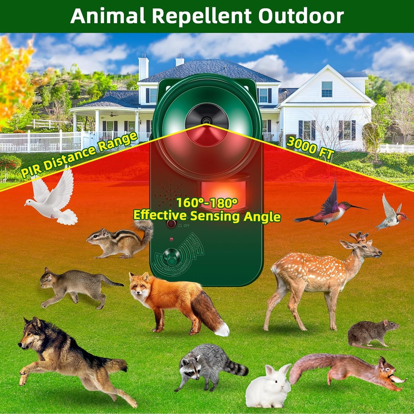 2PCS Bird Deterrents for Outside Ultrasonic Bird Repellent Devices Deer Repellent Devices Cat Repellent Animal Repeller with Motion Sensor for Yard