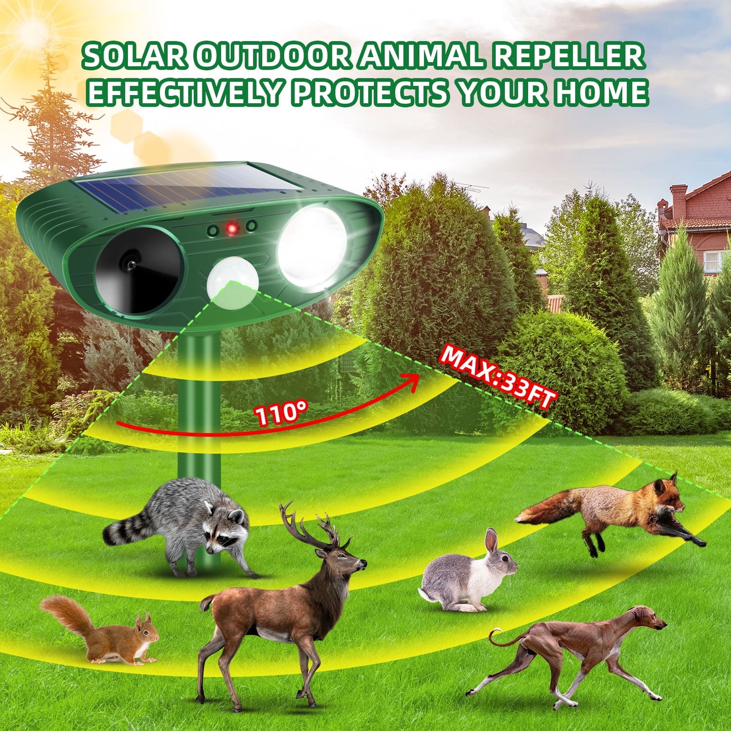 2 Pack Upgraded Ultrasonic Animal Repeller Outdoor,Solar Animal Repeller Waterproof Animal Repellent with Motion Detection LED Strobe Light