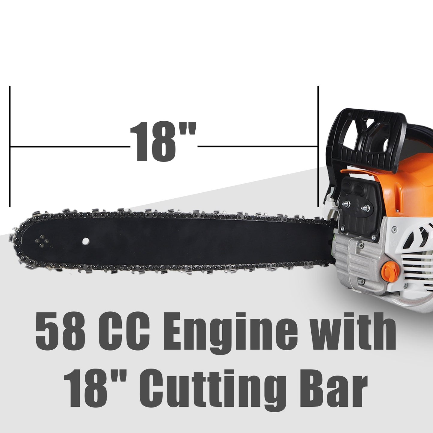 KingFurt 58CC Gas Chainsaw, 18 Inch Power Chainsaw, 2-Cycle Handed Petrol Chainsaws for Tree Cutting, Gardens and Farms