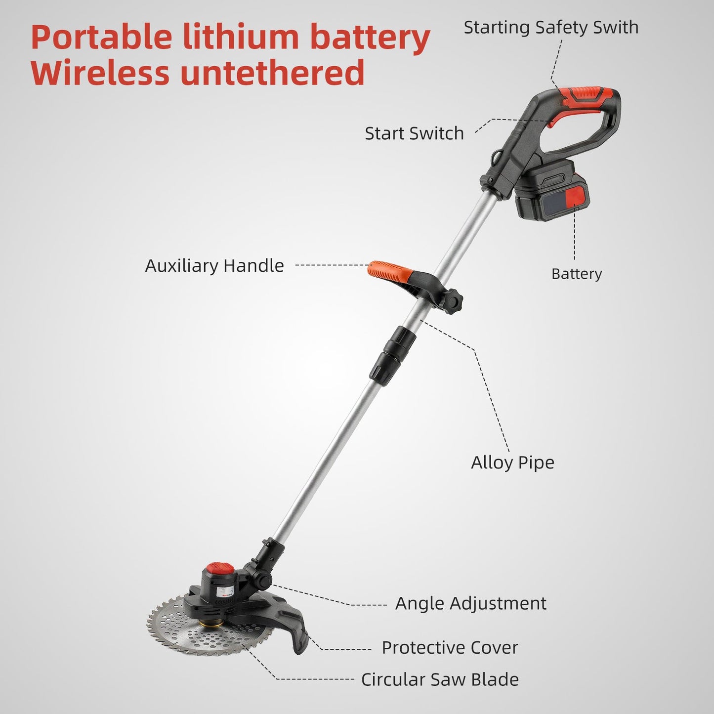 KingFurt 21V Cordless Electric Weed Wacker, 9-Inch Brushless String Trimmer with 2 Batteries & Blade Set, Adjustable Telescopic Pole Lawn Mower for Garden Edging