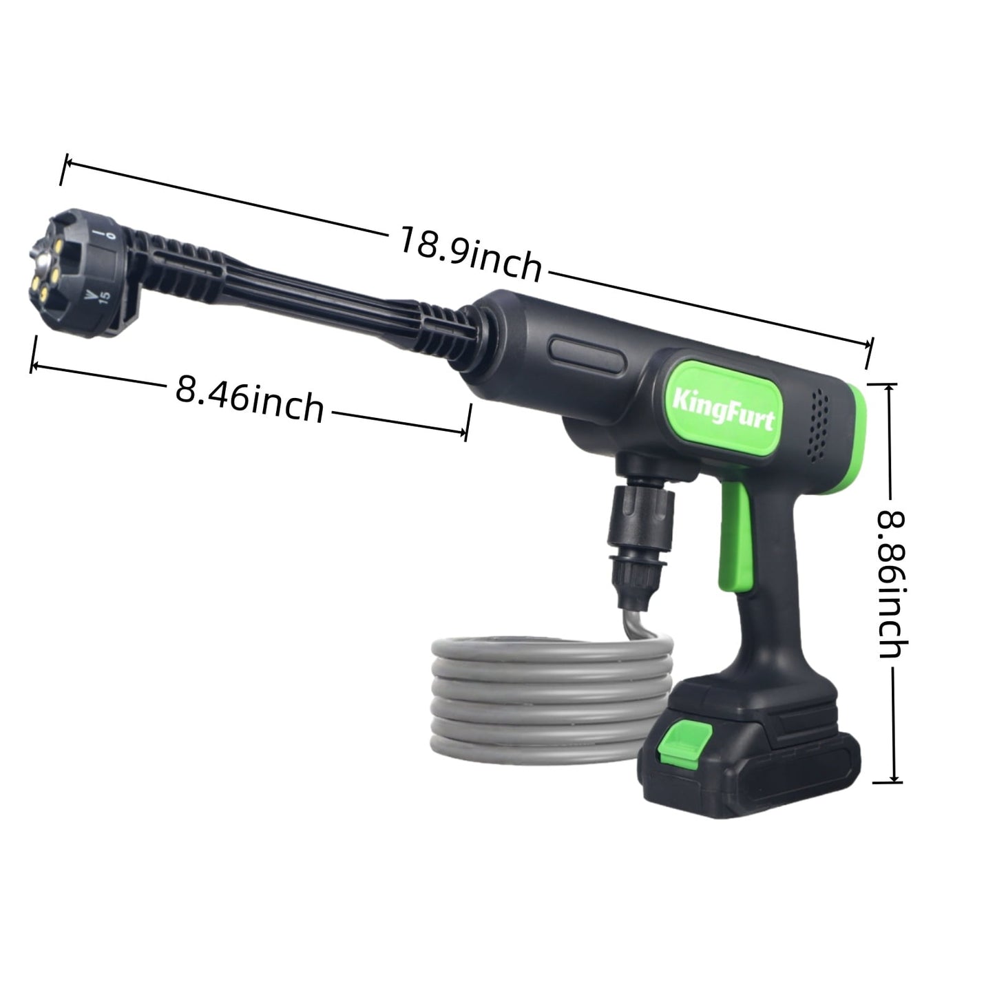 KingFurt Cordless Power Washer, Handheld Pressure Washer with 6-in-1 Adjustable Nozzle,16.4FT Drain Hose, Power Cleaner for Patio/Floor Fence/Cars