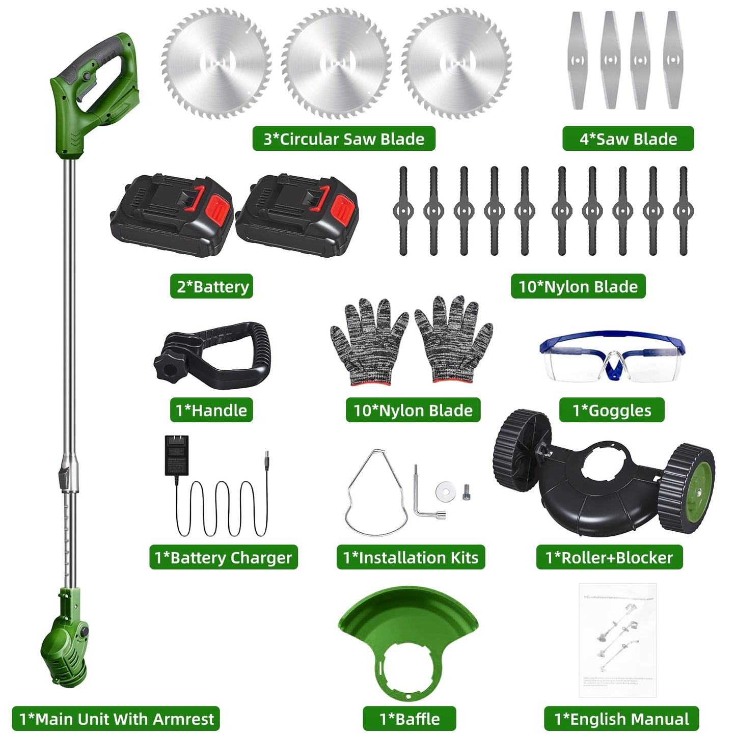KingFurt 3-in-1 Wheel Edger Mini-Mower, Battery Powered Weed Wacker,Cordless lawn mower for yards