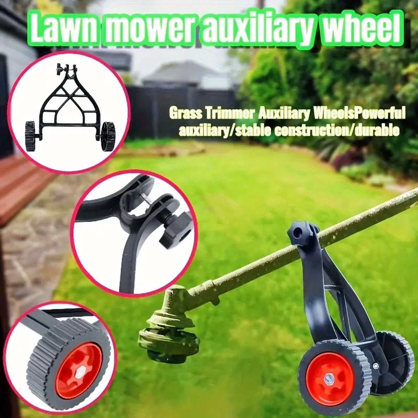 KingFurt String Trimmer Support Wheel, Adjustable Support Wheels Attachment, Fit for Most Lawn Trimmer Electric Brushcutter Strimmer for Easy Push