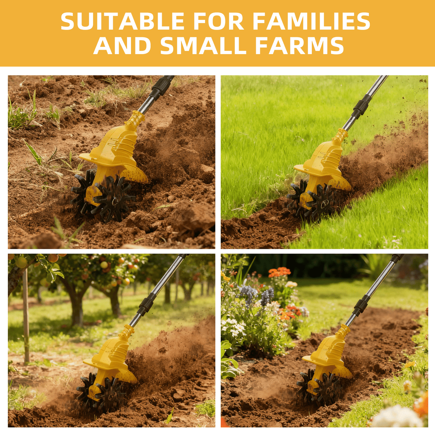 KingFurt 21V Cordless Tiller Cultivator, 2x 2.0Ah Batteries, 330RPM Electric Garden Rototiller for Soil, Weeding, Vegetable Plots