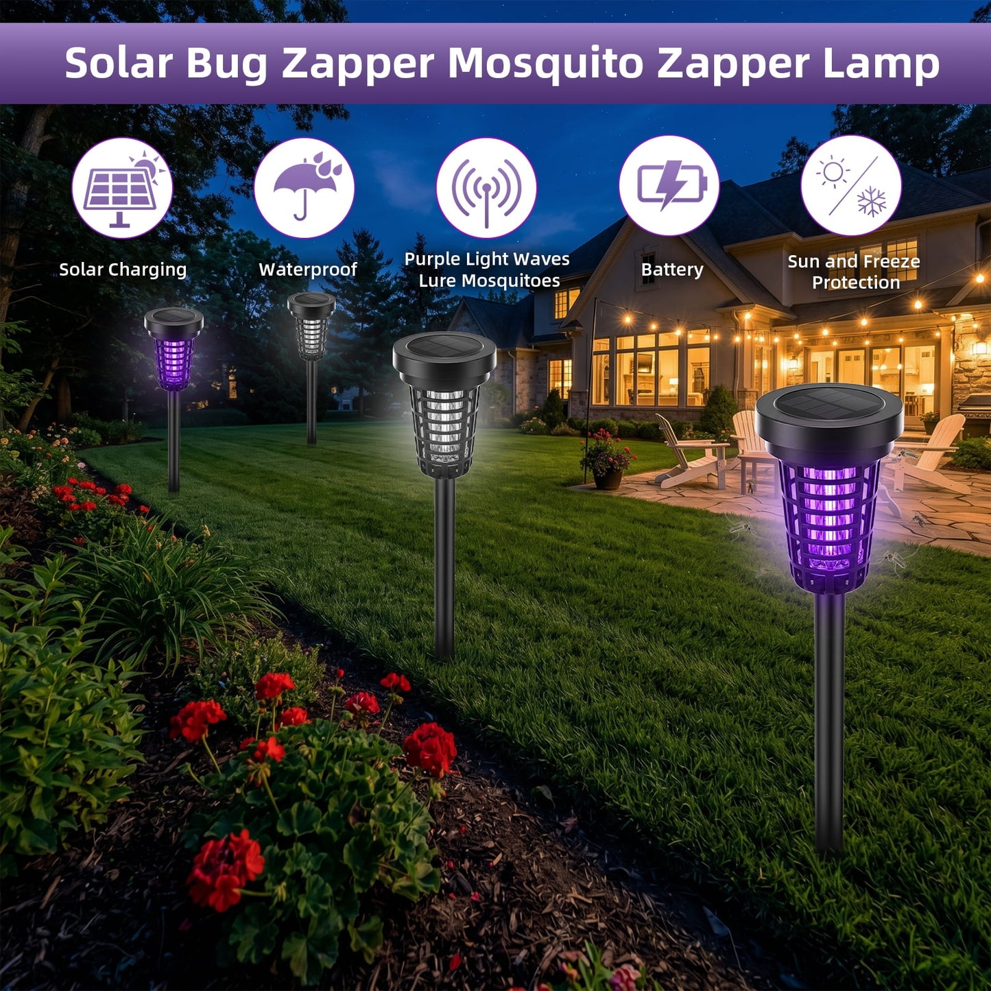 KingFurt Solar Insect Killer, Bug Zapper Torch with LED , Area Bug Zapper,Mosquito Repellent Outdoor for Patio-4pcs