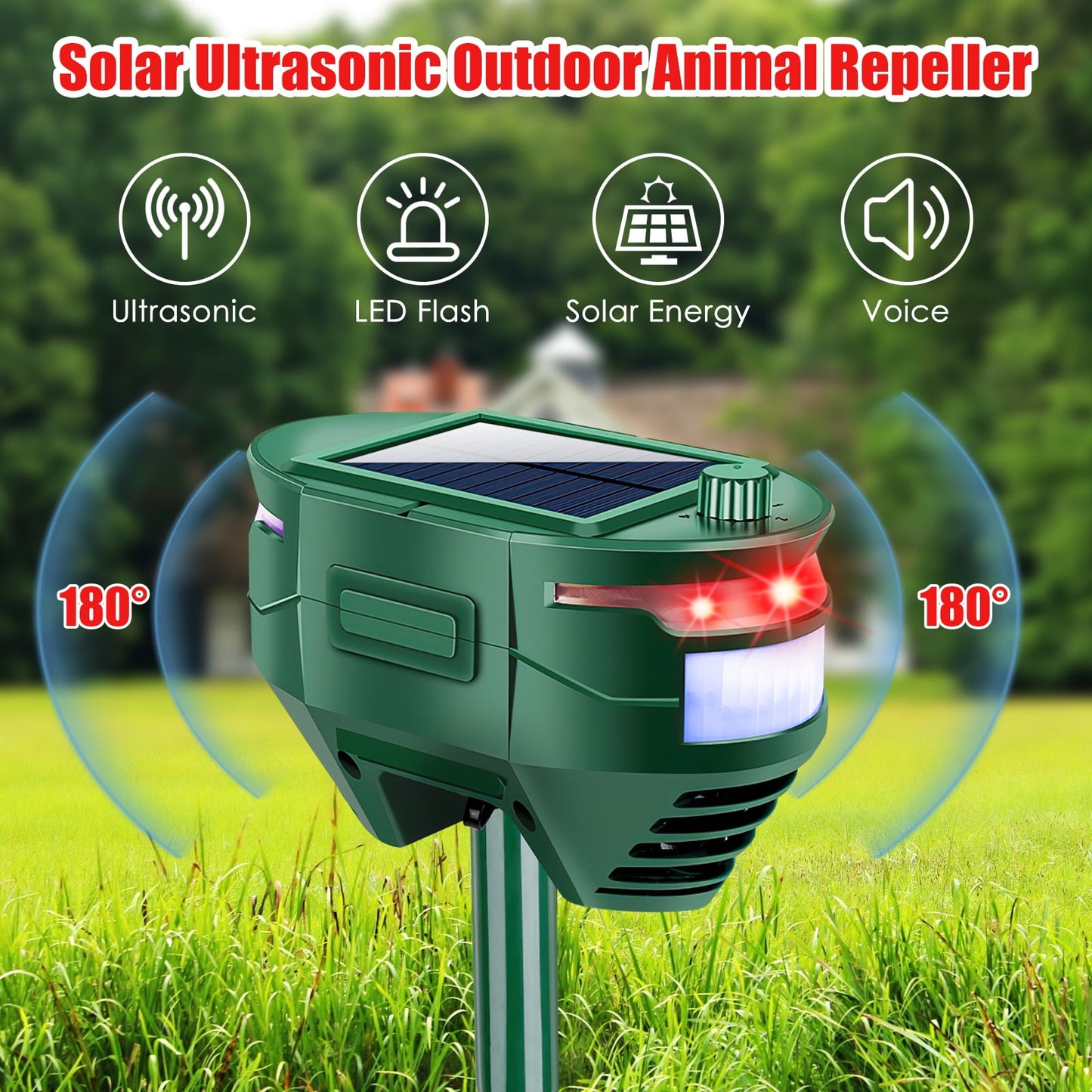 Ultrasonic Animal Repellent Outdoor,Solar Animal Repeller with Motion Sensor Waterproof Animal Deterrent Keep Deer Cat Dog Skunk Squirrel Rabbit Raccoon Out of Yard Farm Garden