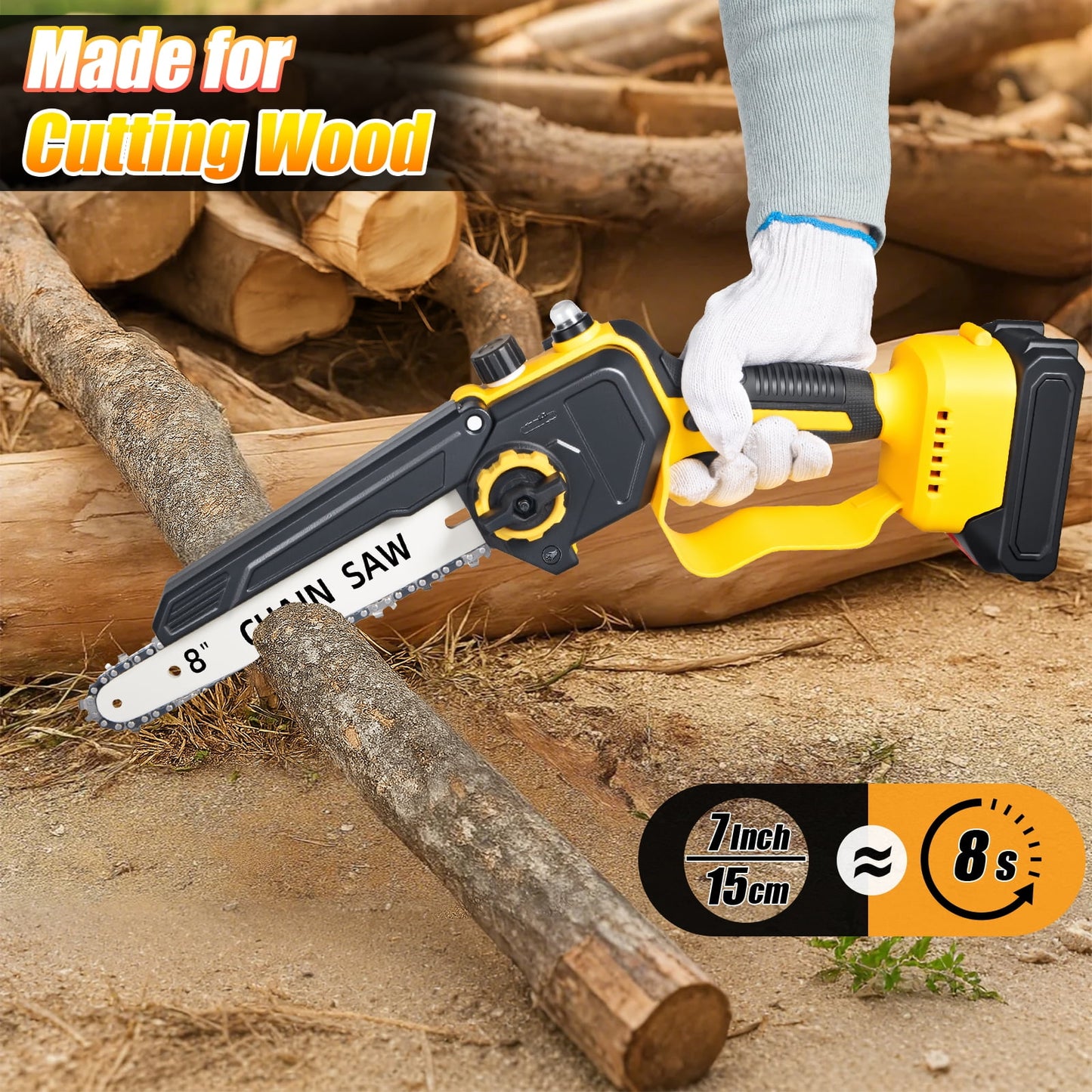 KingFurt 8 Inch Mini Chainsaw,21V Electric Cordless Chainsaw, Portable Handheld Pruning Saw with 2 Batteries and 2 Chains for Tree Trimming & Wood Cutting