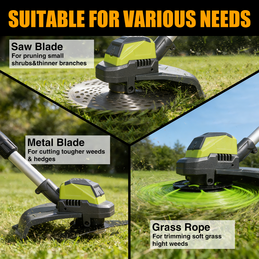 KingFurt Cordless String Trimmer, 21V Electric Weed Wacker, with 2 x Batteries, 3-in-1 Weed Eater, Lawn Tool Cordless Cutter Mower