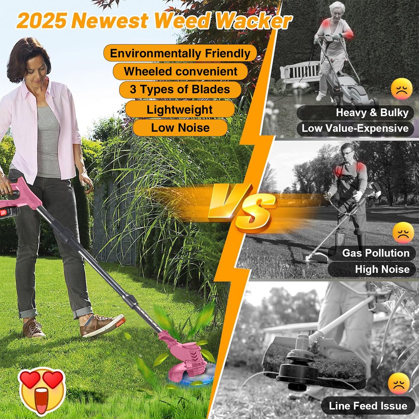 KingFurt 21V 650W Electric Weed Eater Lawn Edger Cordless Grass String Trimmer Cutter