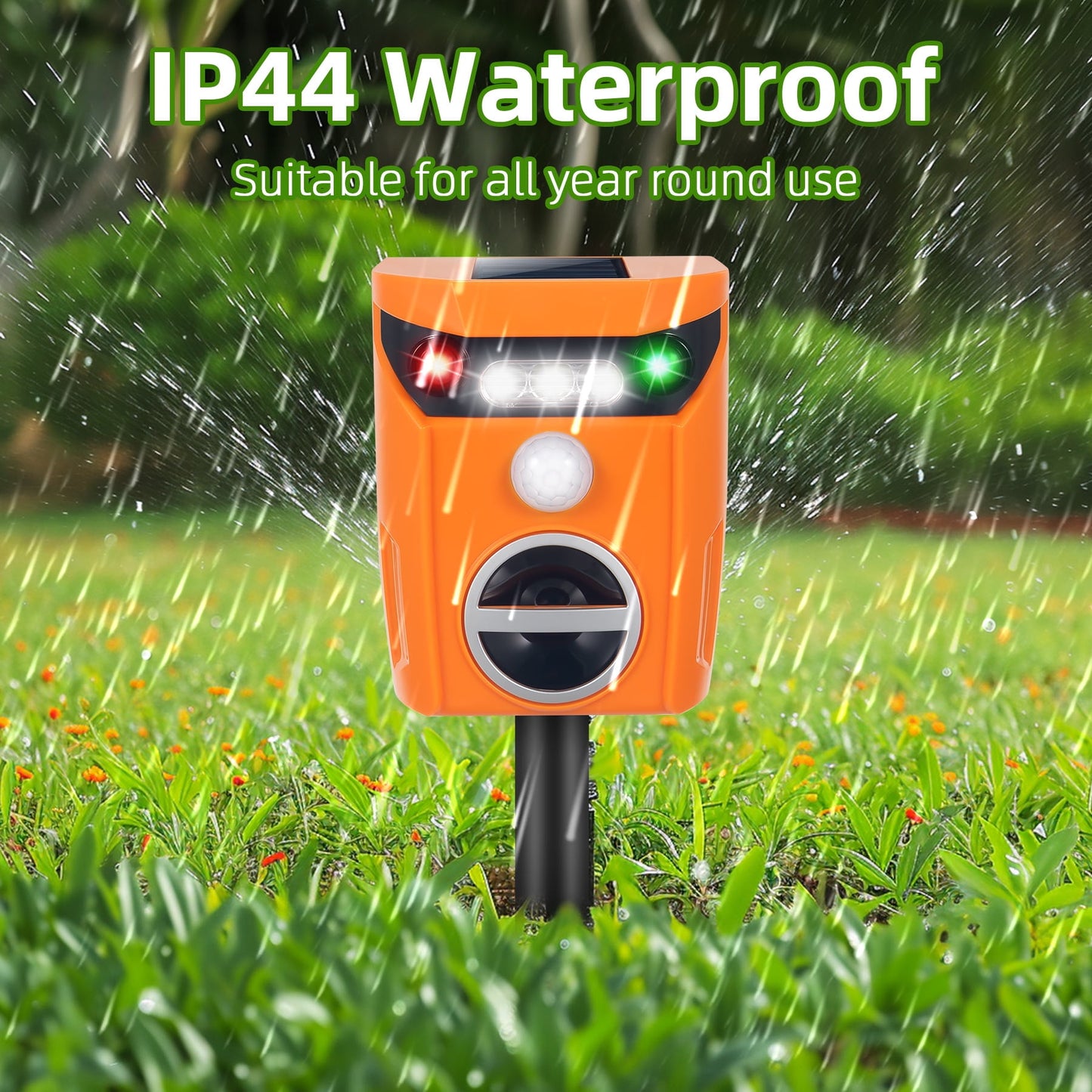 KingFurt Solar Ultrasonic Animal Repeller in Orange - Eco-friendly Pest Deterrent for Outdoor Spaces
