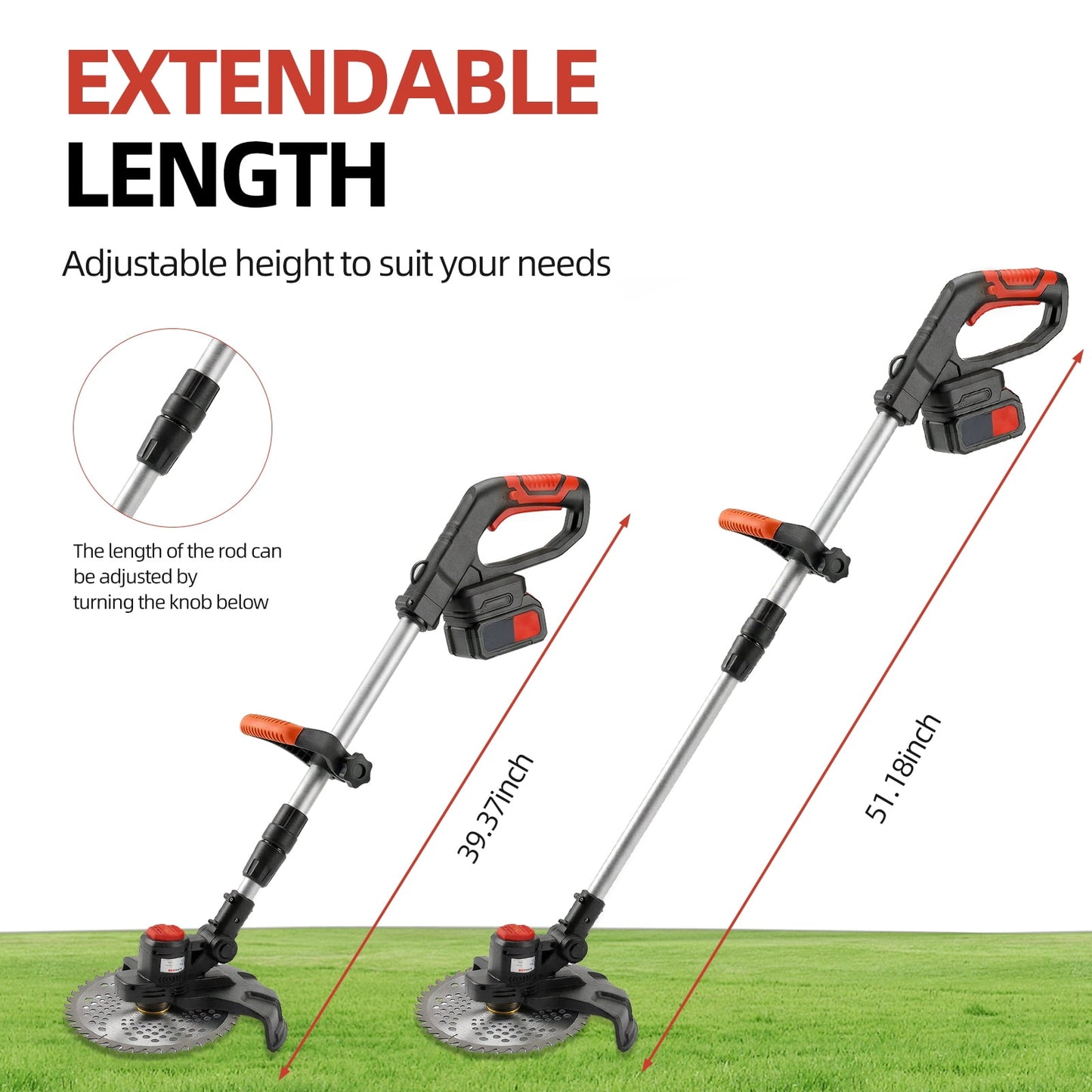 KingFurt 21V Cordless Electric Weed Wacker, 9-Inch Brushless String Trimmer with 2 Batteries & Blade Set, Adjustable Telescopic Pole Lawn Mower for Garden Edging