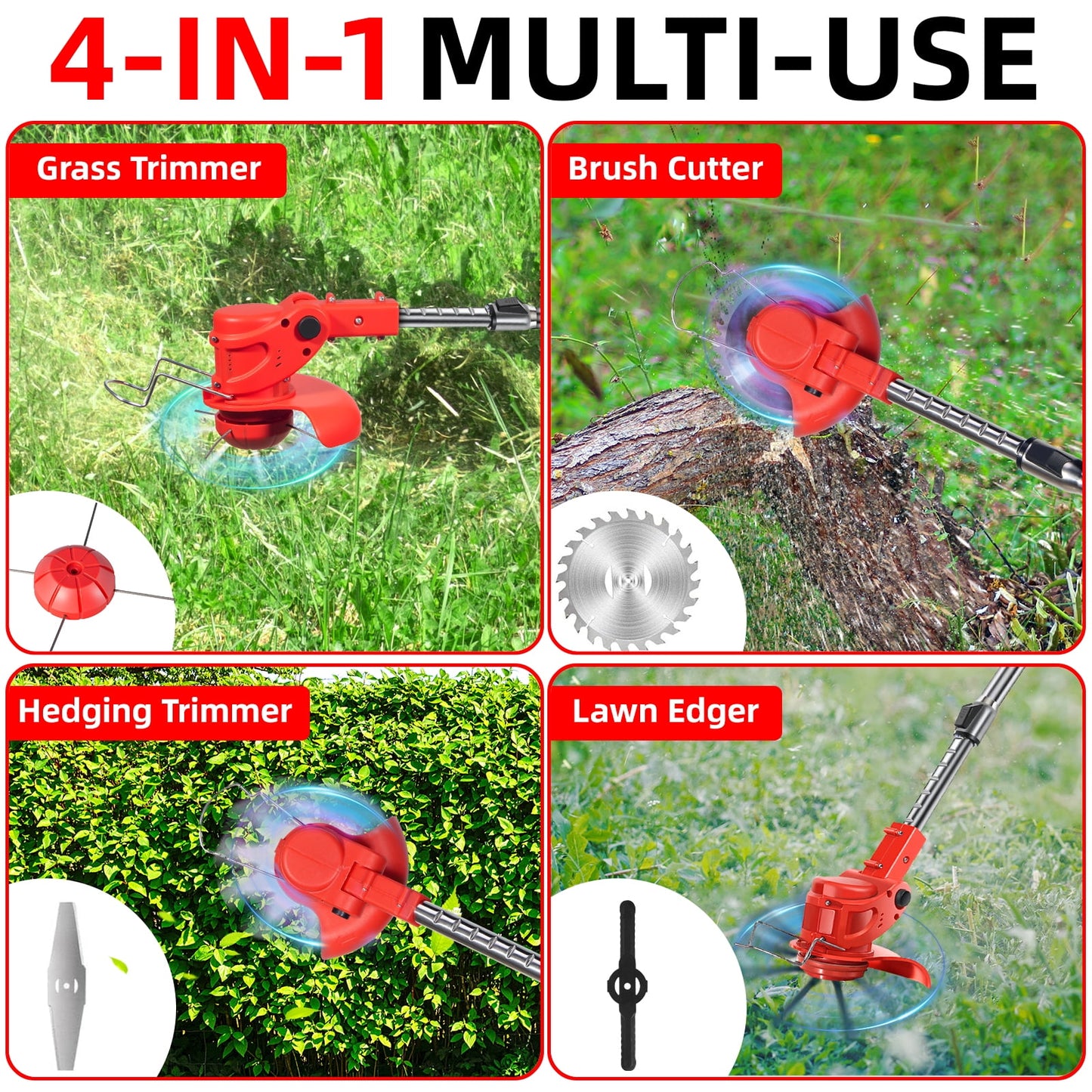 KingFurt Foldable Brush Cutter Cordless Weed Wacker Electric Weed Eater with 2 Batteries for Lawn Garden Yard