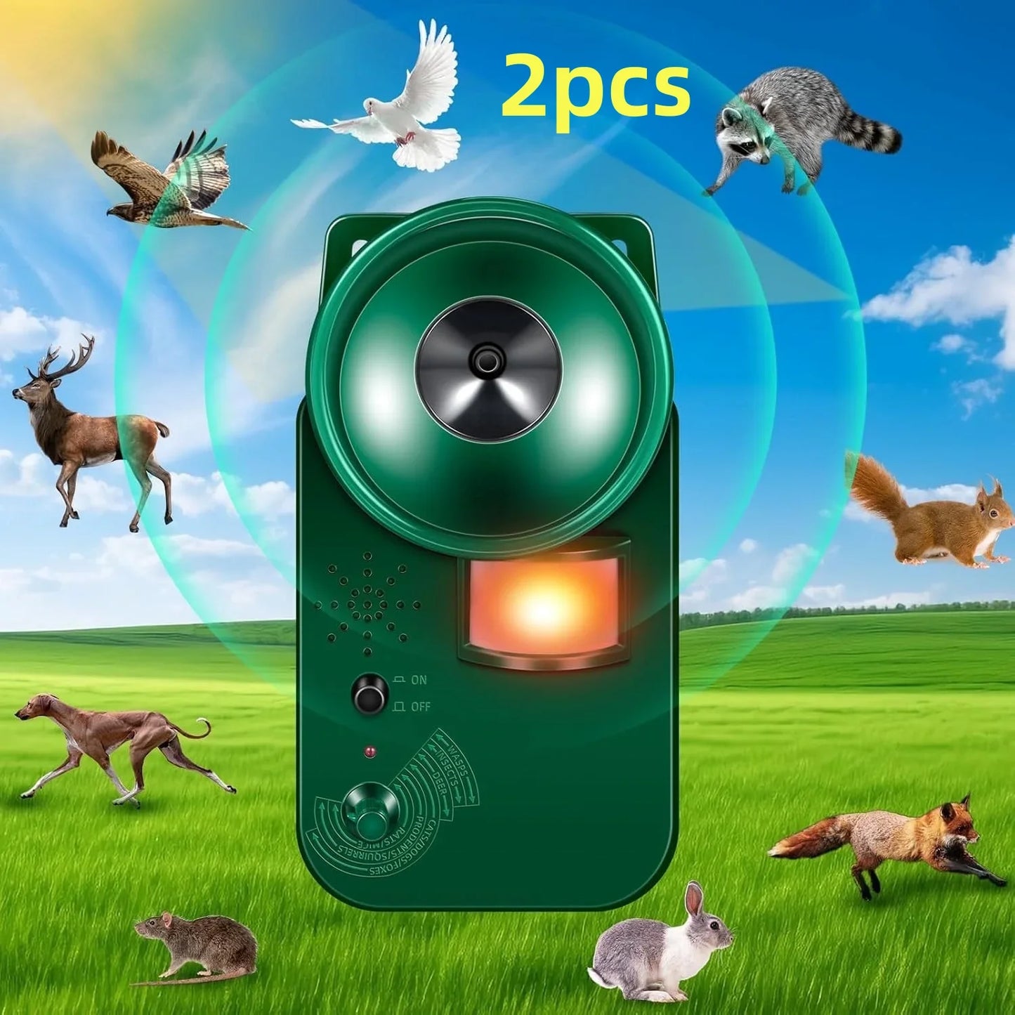 2PCS Bird Deterrents for Outside Ultrasonic Bird Repellent Devices Deer Repellent Devices Cat Repellent Animal Repeller with Motion Sensor for Yard