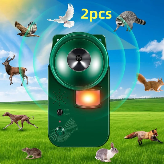 2PCS Bird Deterrents for Outside Ultrasonic Bird Repellent Devices Deer Repellent Devices Cat Repellent Animal Repeller with Motion Sensor for Yard