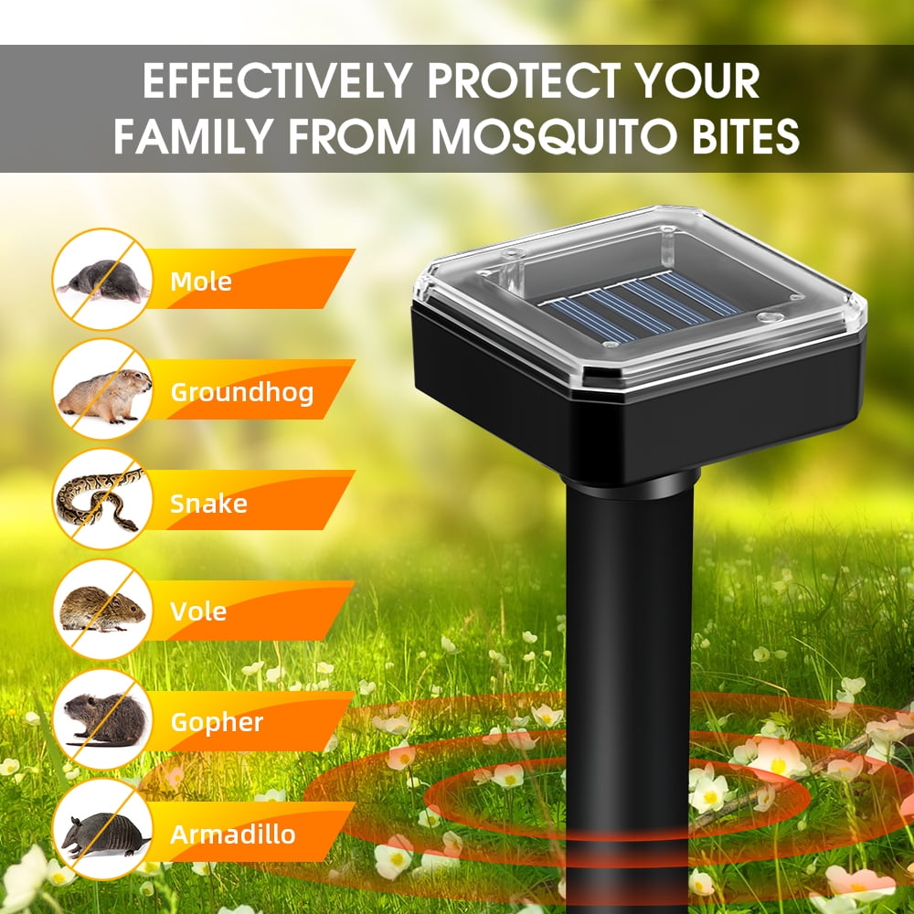 Solar Powered Mole Repellent Stakes 4-Pack - Ultrasonic Sonic Deterrent For Moles, Gophers & Snakes