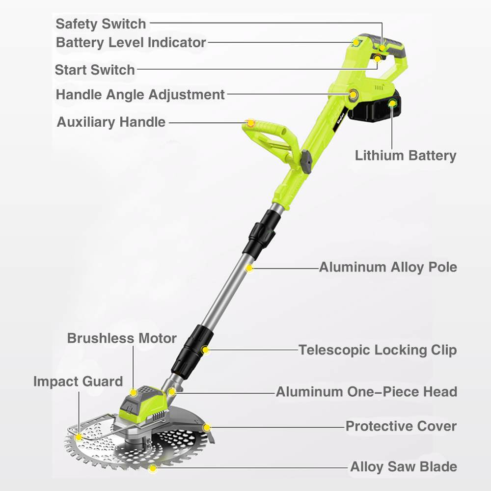 KingFurt Cordless String Trimmer, 21V Electric Weed Wacker, with 2 x Batteries, 3-in-1 Weed Eater, Lawn Tool Cordless Cutter Mower