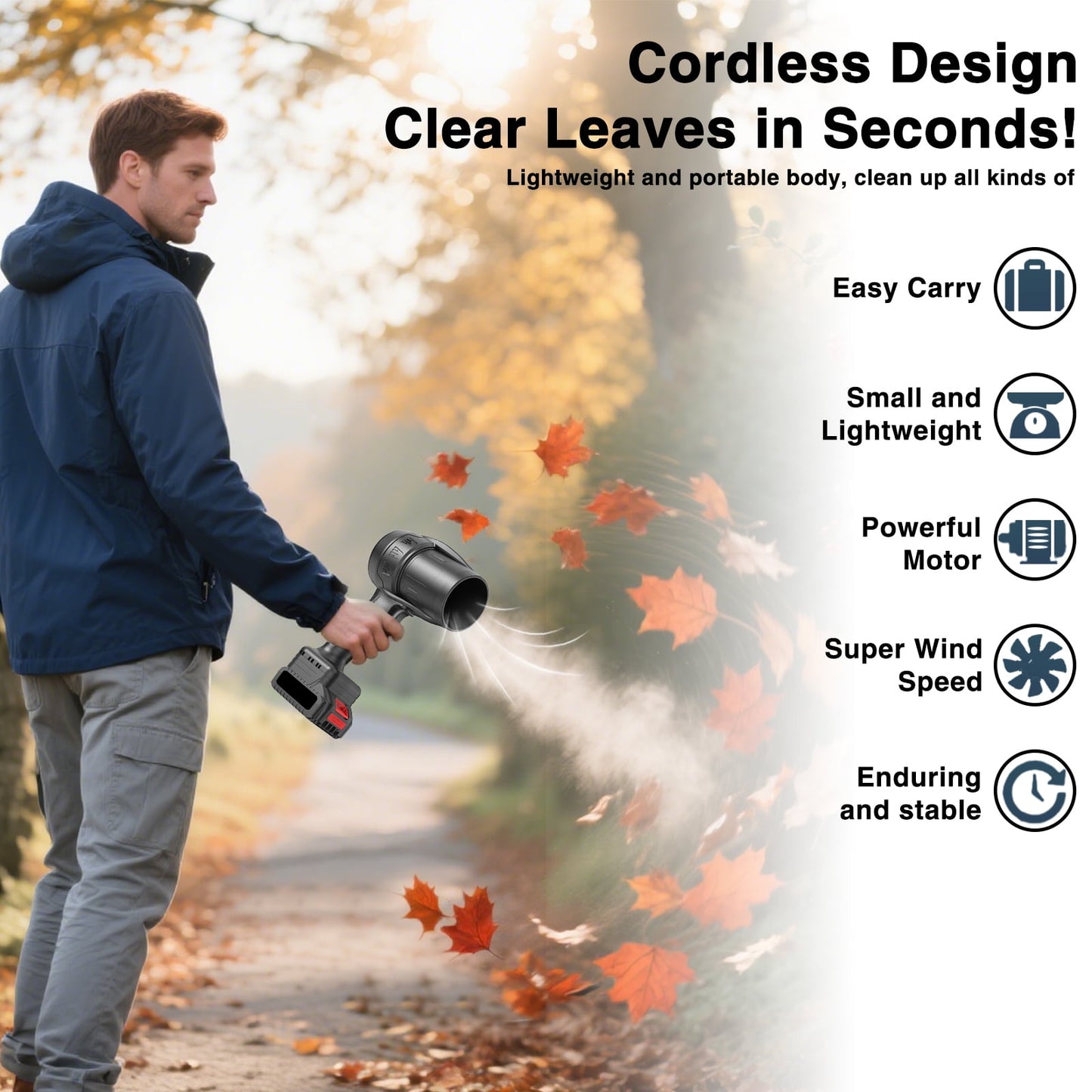 KingFurt Electric Cordless Leaf Blower,Handheld Leaf Blower- 33000 RPM, 2 Batteries & Charger. Ideal for Patio Cleaning, Lawn Care.Black