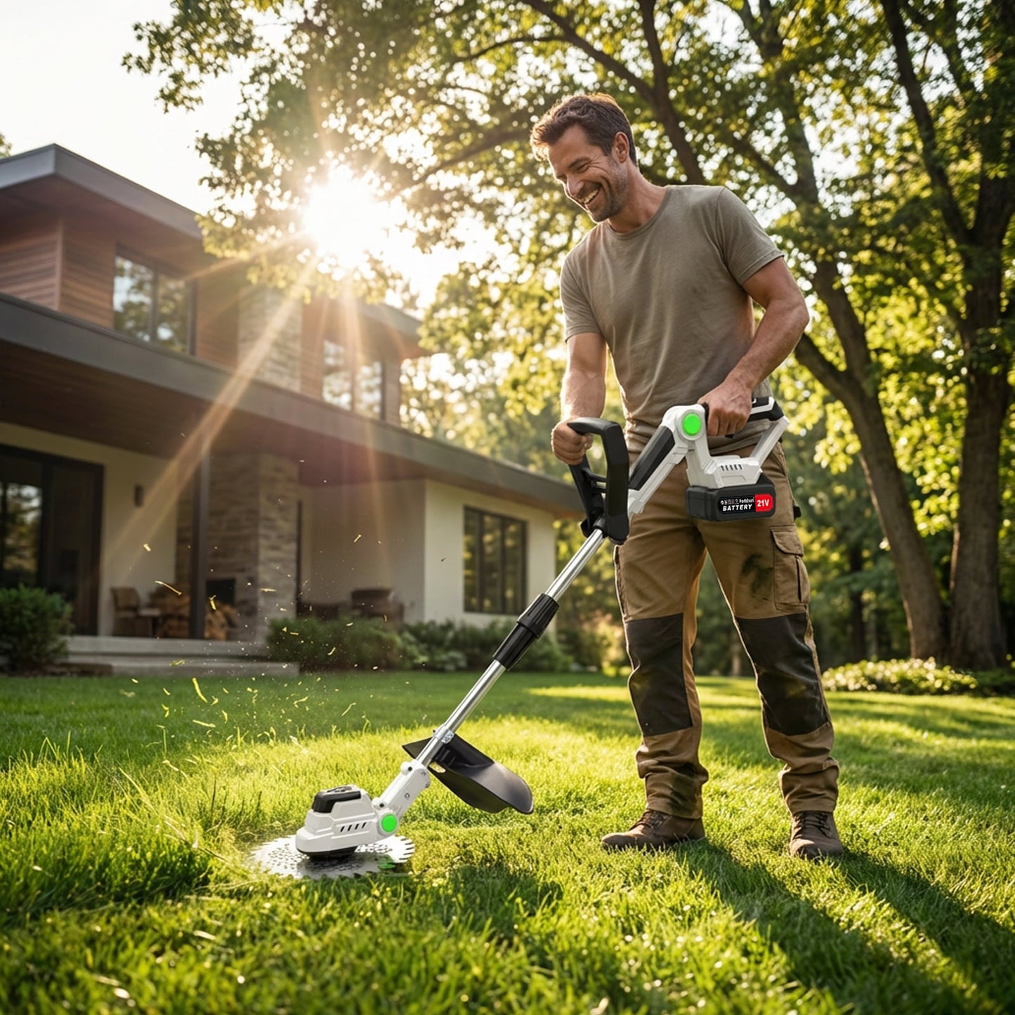 KingFurt 21V Cordless Electric Weed Wacker, 9-12 Inch String Trimmer , Lightweight Grass Trimmer for Lawn Trimming/Edging with 2X 2.0 Ah Battery and Charger