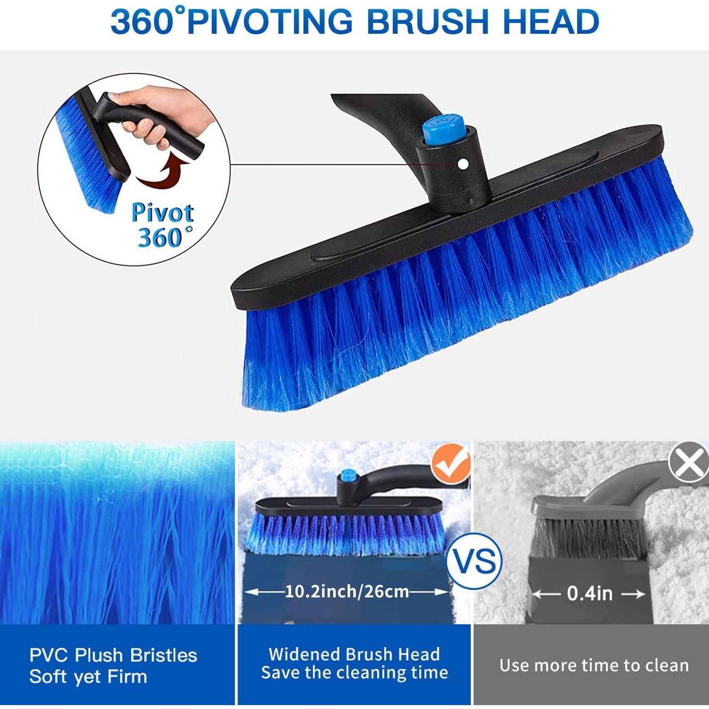 KingFurt Ice Scrapers for Car Windshield, Upgraded 31 Inch Snow Scraper and Brush Combo Extendable 360° Pivoting Ice Snow Removal Tool for Car, Truck, SUV