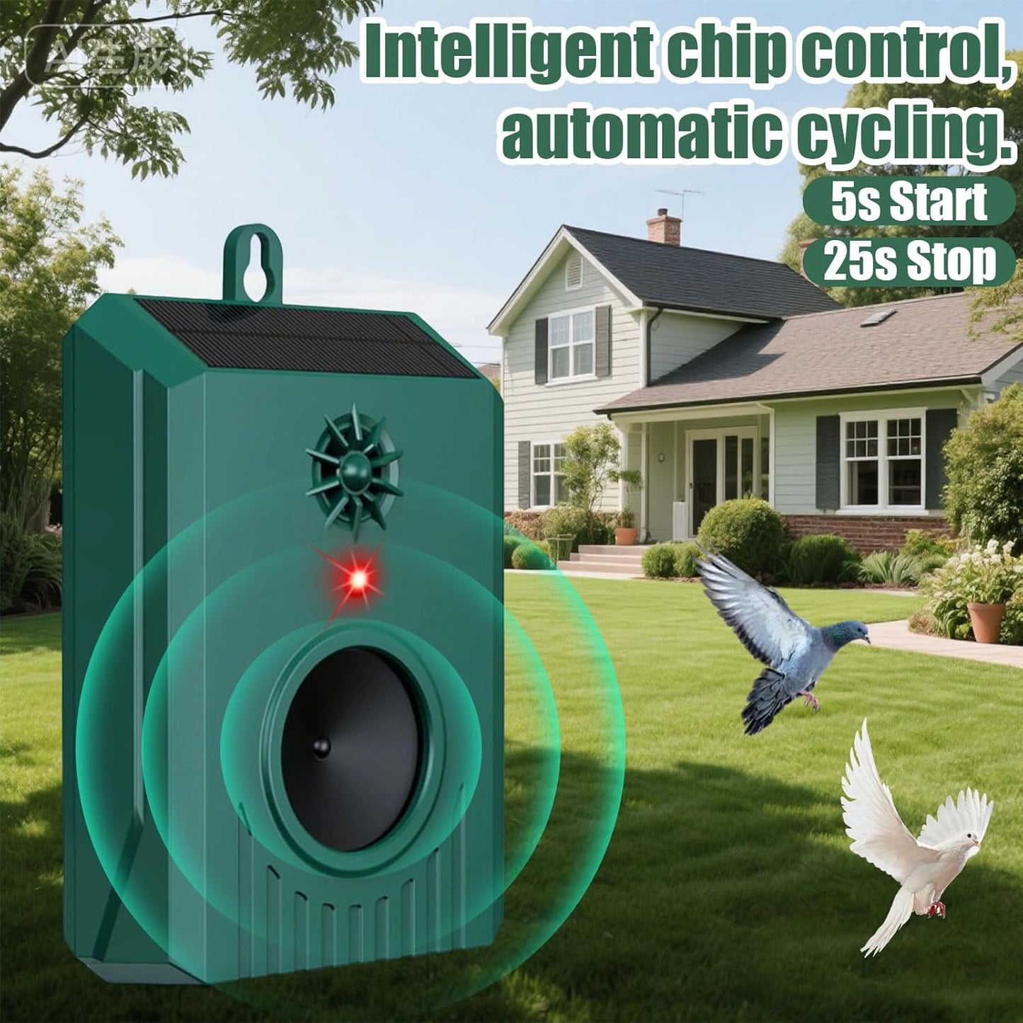 KingFurt Solar Ultrasonic Bird Repellent Devices Bird Deterrents for Outside Pigeon Repeller Outdoor Animal Repellent Outdoor to Keep Pigeon Woodpecker Out of Balconies Patio Garden