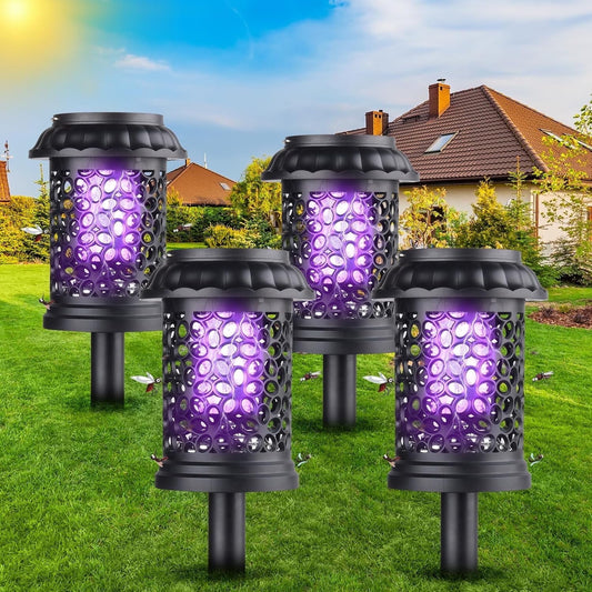 KingFurt 4 Pack Upgraded Solar Bug Zapper in Black, Outdoor Mosquito Repellent for Patio and Garden, Waterproof Insect Killer