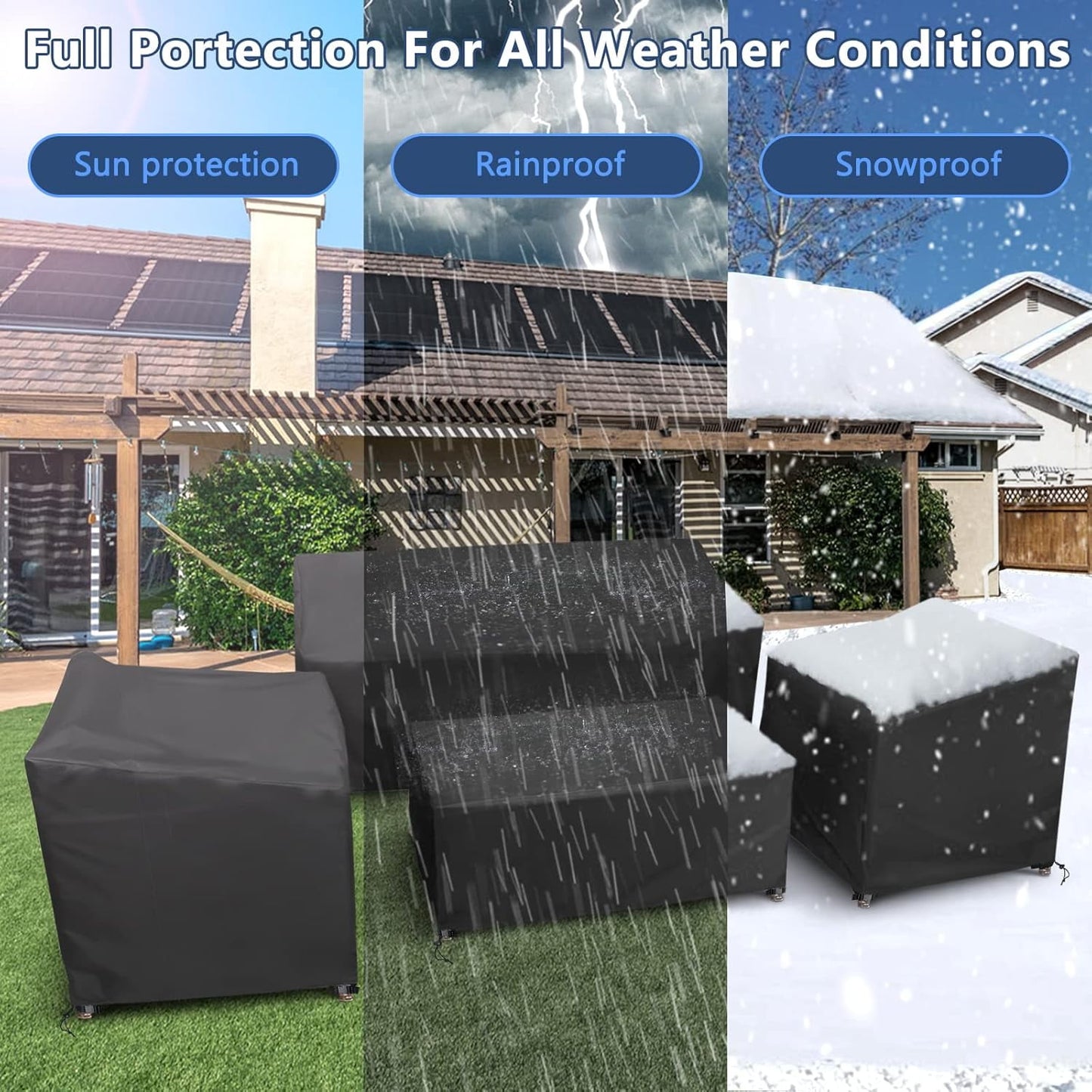 KingFurt Patio Furniture Covers, 4 Piece Outdoor Furniture Covers Waterproof, Heavy Duty Tear-Resistant Patio Chair Covers with Windproof Buckle Strap and Adjustable Drawstring