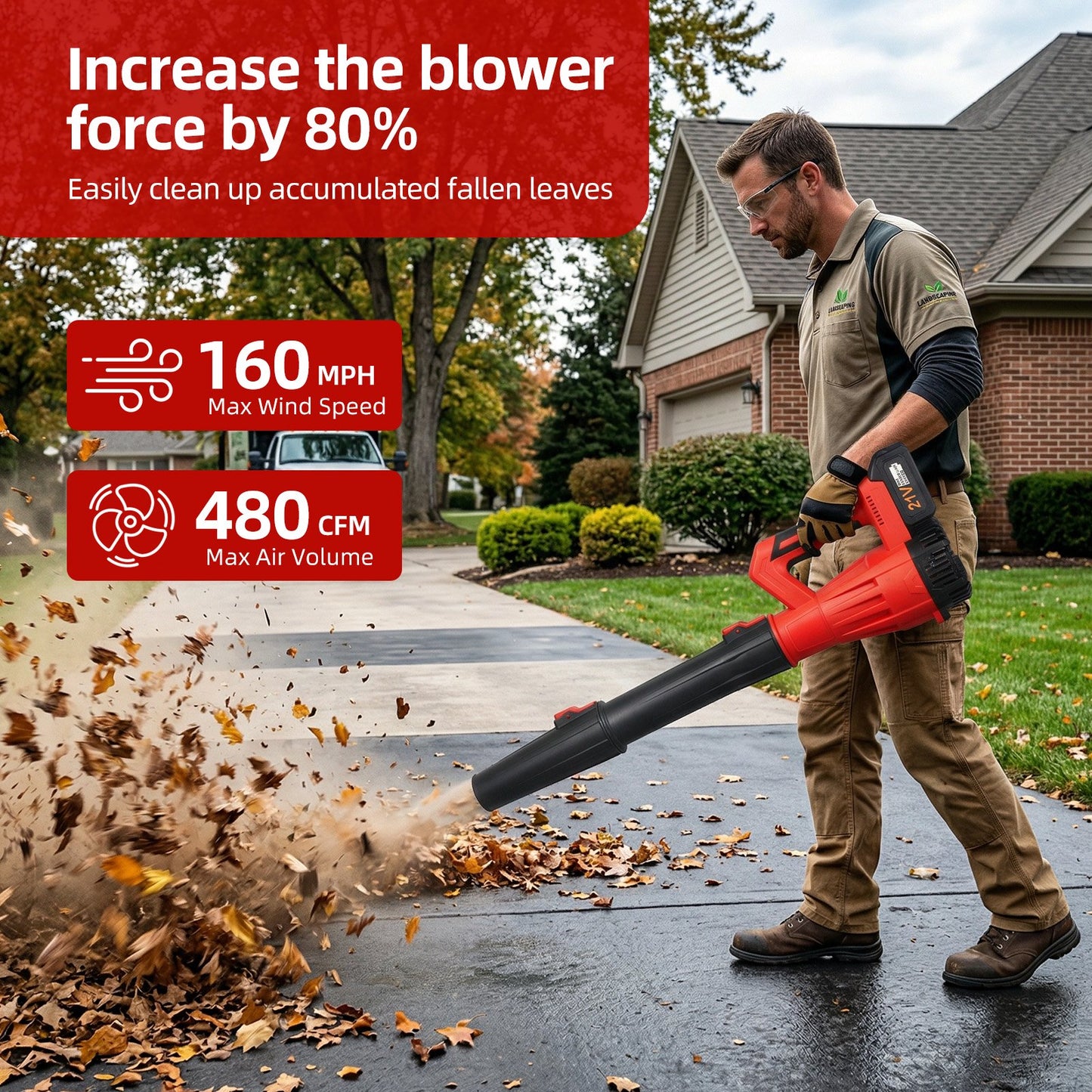 KingFurt 21V Cordless Leaf Blower, 6-Speed High Power Electric Blower with 2x3.0Ah Batteries & Fast Charger, Lightweight Handheld Blower for Lawn Care, Patio, Snow, & Debris (Red/Black)