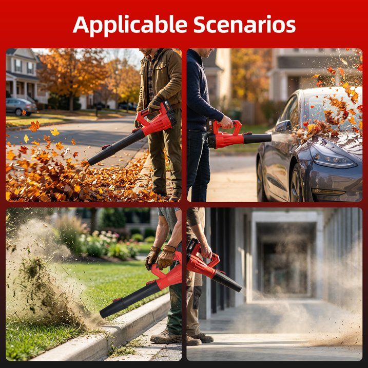 KingFurt 21V Cordless Leaf Blower, 6-Speed High Power Electric Blower with 2x3.0Ah Batteries & Fast Charger, Lightweight Handheld Blower for Lawn Care, Patio, Snow, & Debris (Red/Black)