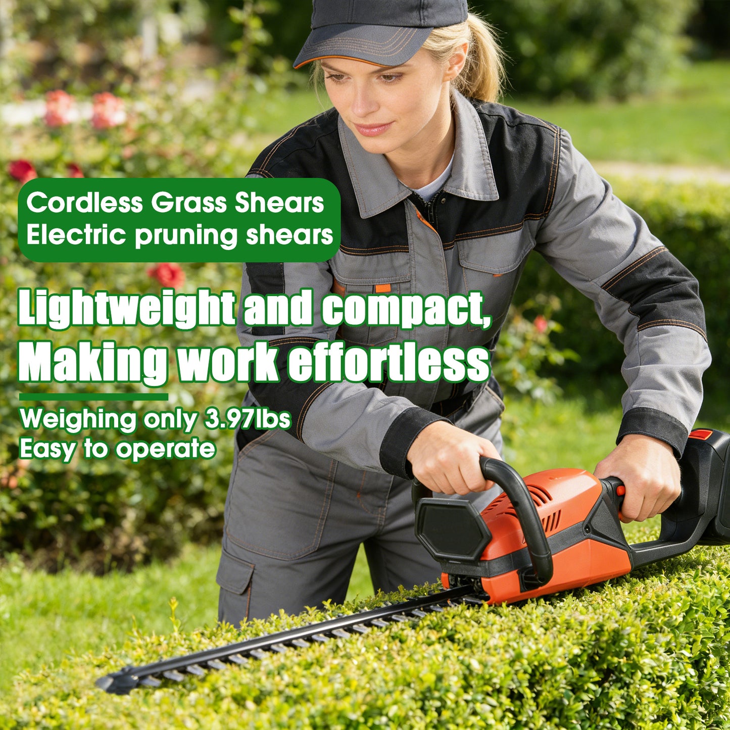 KingFurt 21V Cordless Hedge Trimmer, 20“ Bush Trimmer, Handheld Hedge Cutter,Battery and Charger Included