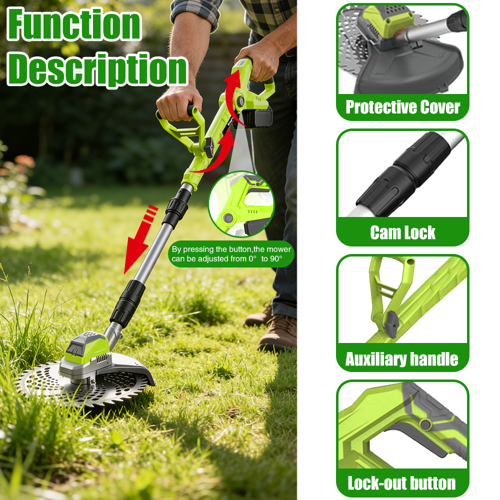KingFurt Cordless String Trimmer, 21V Electric Weed Wacker, with 2 x Batteries, 3-in-1 Weed Eater, Lawn Tool Cordless Cutter Mower