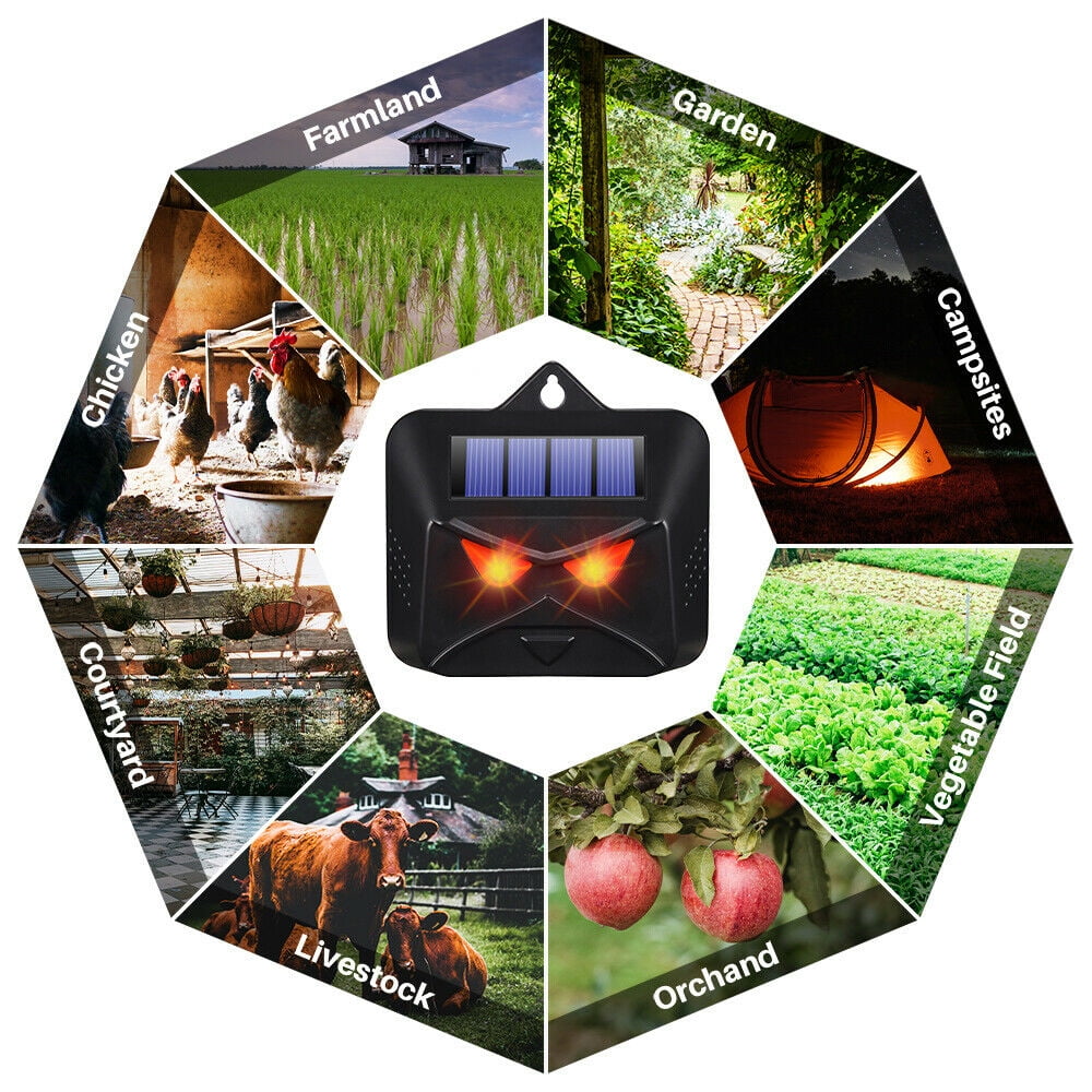 KingFurt 4 Pack Solar Animal Repeller Outdoor with Red LED Lights Humane Repulsion Owl, Bird etc