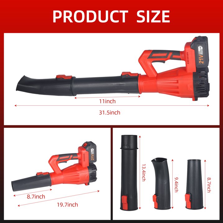 KingFurt 21V Cordless Leaf Blower, 6-Speed High Power Electric Blower with 2x3.0Ah Batteries & Fast Charger, Lightweight Handheld Blower for Lawn Care, Patio, Snow, & Debris (Red/Black)