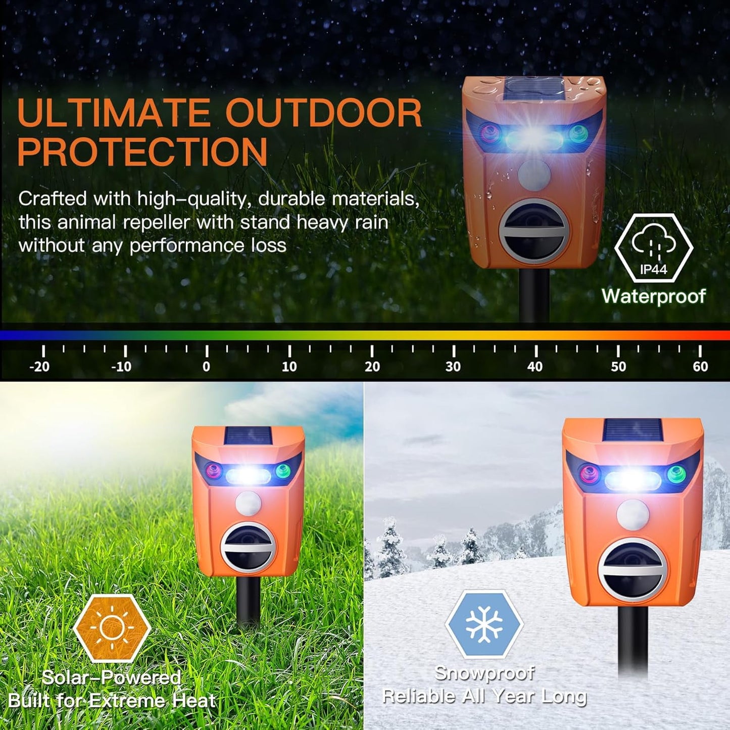 KingFurt 2 Packs Ultrasonic Animal Repeller Solar Powered Outdoor, 360° Ultrasonic Cat Repeller for Repelling Sankes, Raccoons, Cats, Dogs, Rabbits